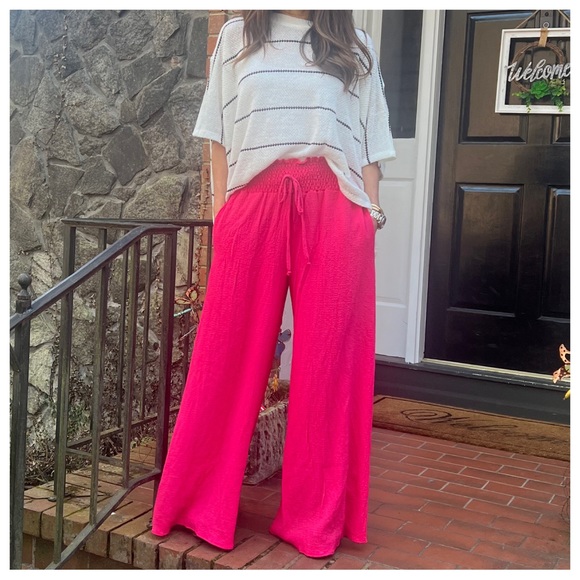Boho Smocked Waist Wide Leg Pants - Picture 2 of 7